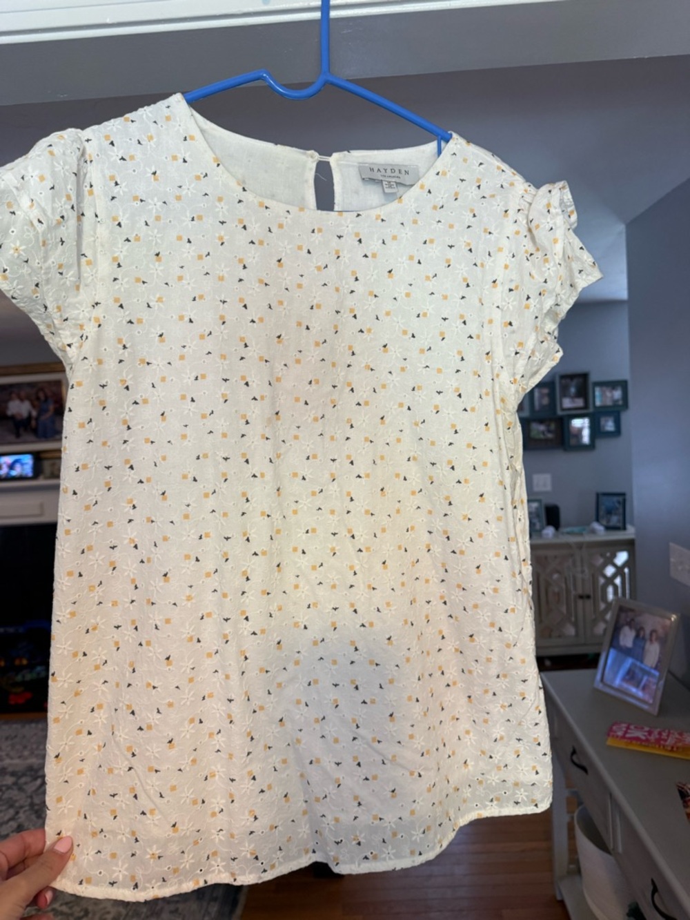 Hayden Cream Eyelet Blouse with Yellow & Black Floral Dots